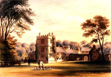 The Western Tower, Cotehele House, ca. 1830-40 (farve litho)