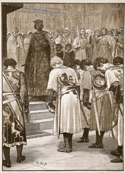 Baronerne sender deres krav til Henry, illustration fra Cassells Illustrated History of England (sepia-foto)