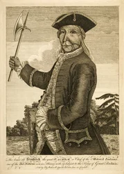 Den tapre gamle Hendrick den Store Sachem eller høvding for Mohawk-indianerne, udg. 1755 (kobberstik)