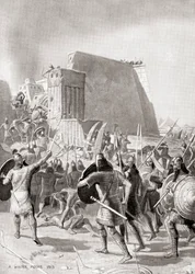 Erobringen af Memphis, Egypten af den assyriske kong Esarhaddon, 671 f.Kr., fra Hutchinson