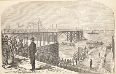 De dømte vender tilbage til hulkene fra deres arbejde i Arsenalet, illustration fra The Criminal Prisons of London og Scenes from Prison Life af Henry Mayhew og John Binny, pub. 1862
