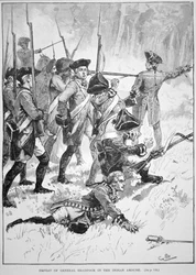 General Edward Braddocks nederlag og død i det indiske baghold (litho)