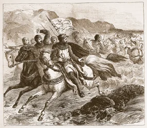 Katastrofen for Johns hær ved Wash, illustration fra Cassells Illustrated History of England (sepia foto)