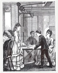 Instrumenterne til at bære beskeder på Post Office Telegraph Headquarters, Telegraph Street, London, fra The Graphic, 1871