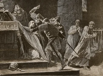 Mordet på Becket i Canterbury Cathedral, illustration fra Cassells Illustrated History of England
