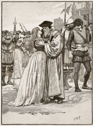 Afskeden mellem Sir Thomas More og hans datter, illustration fra Cassells Illustrated History of England (sepiafoto)