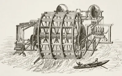 London Bridges vandværk, der blev først opført i 1582, fra The National and Domestic History of England af William Hickman Smith Aubrey (1858-1916) udgivet London, ca. 1890