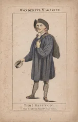 Thomas Britton: The Musical Small Coal-Man, illustration fra Wonderful Magazine, ca. 1764 (håndkoloreret gravering)