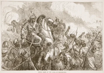 Tippoo Sahib på linje med Travancore, illustration fra Cassells Illustrated History of India af James Grant, pub. 1879