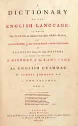 Titelside til Johnsons Dictionary of the Human Language London, 1755