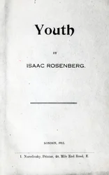 Titelside til Youth, en digtsamling af Isaac Rosenberg, første udgave 1915 (tryk)