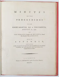 Titelblad til referatet af forhandlingerne ved krigsretten afholdt i Portsmouth, 12. august 1792, udgivet i London, 1794 (tryk)