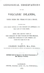 Titelside til geologiske observationer på de vulkanske øer af Charles Darwin, 1844 (trykt papir)