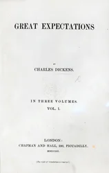Titelblad til Great Expectations af Charles Dickens, første udgave bind, 1861 (tryk)