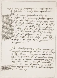 Afhandling af Latimer i hans egen håndskrift, der bestrider doktrinen om transsubstantiation, med marginale noter i Henry VIIIs skrift, fra The Church of England: A History for the People af H.D.M. Sp
