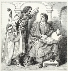 Troubadour and Barbe, illustration fra The History of Protestantism af James Aitken Wylie (1808-1890), pub. 1878