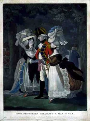 To privatister, der angriber en krigsmand, pub. af Carington Bowles (fl.1744-93)