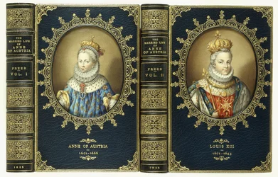Øverste omslagssæt med to ovale portrætter af Anne af Østrig og Ludvig XIII, 1865