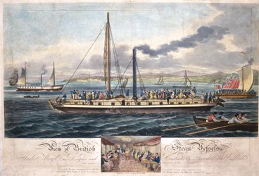 Udsigt over britiske dampfartøjer, udgivet af R. Ackermann, 1820-51 (farvet akvatint)
