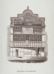 Udsigt over East India House, med figur foran, ca. 1700