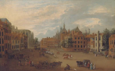 Udsigt over Old Palace Yard, Westminster, med den østlige ende af Westminster Abbey og kong Henry VII