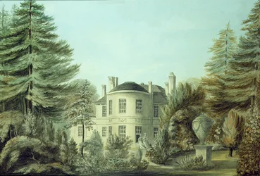 Udsigt over en villa fra det attende århundrede, ca. 1790 (wc på papir)