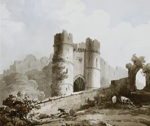 Udsigt over porten til Carisbrooke Castle, Isle of Wight