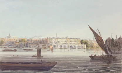 Udsigt over flodens front af New Somerset House, fra Bankside, 1796