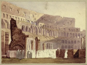 Udsigt over det romerske Colosseum, ca. 1800 (wc og blyant på papir)
