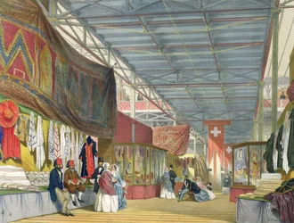 Udsigt over den tunesiske stand, på den store udstilling i 1851, fra Dickinsons Comprehensive Pictures