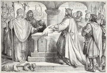 Karl den Stores besøg hos paven, illustration fra The History of Protestantism af James Aitken Wylie (1808-1890), pub. 1878