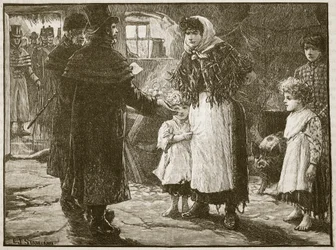 Besøg af Tithe Proctor, Irland, 1832, illustration fra Cassells Illustrated History of England (sepia foto)