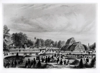 Besøgende ser Palm House ved Kew Palace, ca. 1860