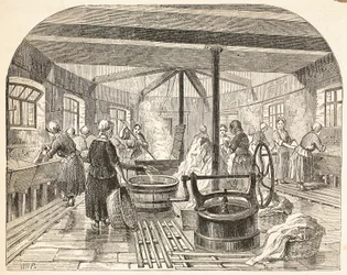 Wash-house i Brixton Prison, illustration fra The Criminal Prisons of London og Scenes from Prison Life af Henry Mayhew og John Binny, pub. 1862