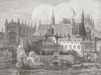 Westminster Hall set fra Themsen under Charles I