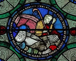 Vindue s16, der viser en pastoral scene