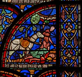 Windows 7, der viser en scene fra et St Thomas Becket Miracle-vindue: William af Gloucester er begravet, men hans stemme bliver hørt