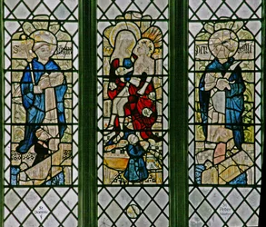 Vindue w4, der viser Pietaen med St. Dominic og St. Peter Martyr: små donorfigurer