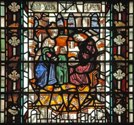 Vindue w58, der forestiller St. Thomas Becket i skolen