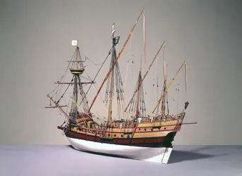 Rigget model af en portugisisk caravela fra ca. 1535 (træ) (se også 3236)