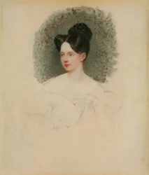 Ufærdigt portræt af Marianne Cregoe Colmare (senere Mrs Baurton Bennett) c.1833-34 (miniature på elfenben monteret på kort)