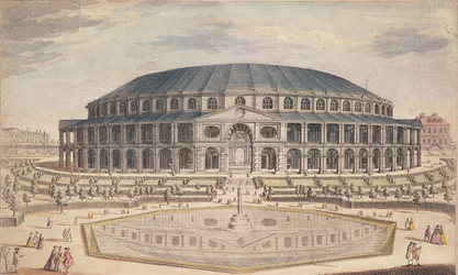 Udsigt over Royal Albert Hall (farvegravering)