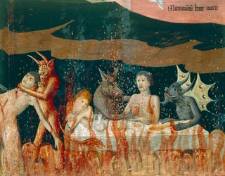 Dæmoner og fordømt i helvede, detalje fra Coronation of Virgin Altertavle