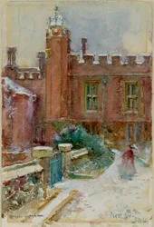 En figur i sneen ved Hampton Court Palace, 24. november 1904 (akvarel på papir)