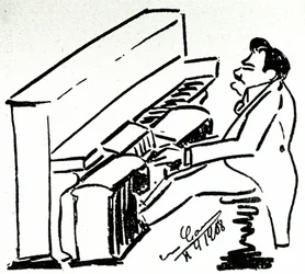 Autokarikatur af den lyriske sanger Enrico Caruso i pianolaen