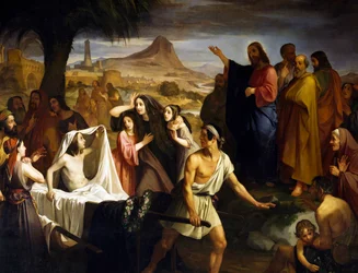 Opstandelse af enken efter Naims søn, af Enrico Pollastrini (1817-1876), Saint Mary of Succour-kirken, Livorno, Toscana, Italien
