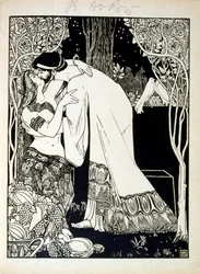Salomon og Sheba, fra bogen Juda illustreret af Ephraim Moses Lilien (1874-1925). Lilian betragtes som faderen til den zionistiske ikonografi, skabt i Jugendstil (tysk art nouveau) stil. Han illustrerede 