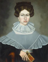 Kvinde holder en bog, ca. 1835.