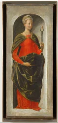 Sankt Apollonia, højre søjle på Sankt Vincent Ferriers alter malet til Bologna af Francesco Cossa, færdiggjort af Ercole di Roberti ...