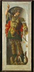 Sankt Michael, søjle fra et alter til Sankt Vincent Ferrier, malet til Bologna af FrancescoCossa ...
